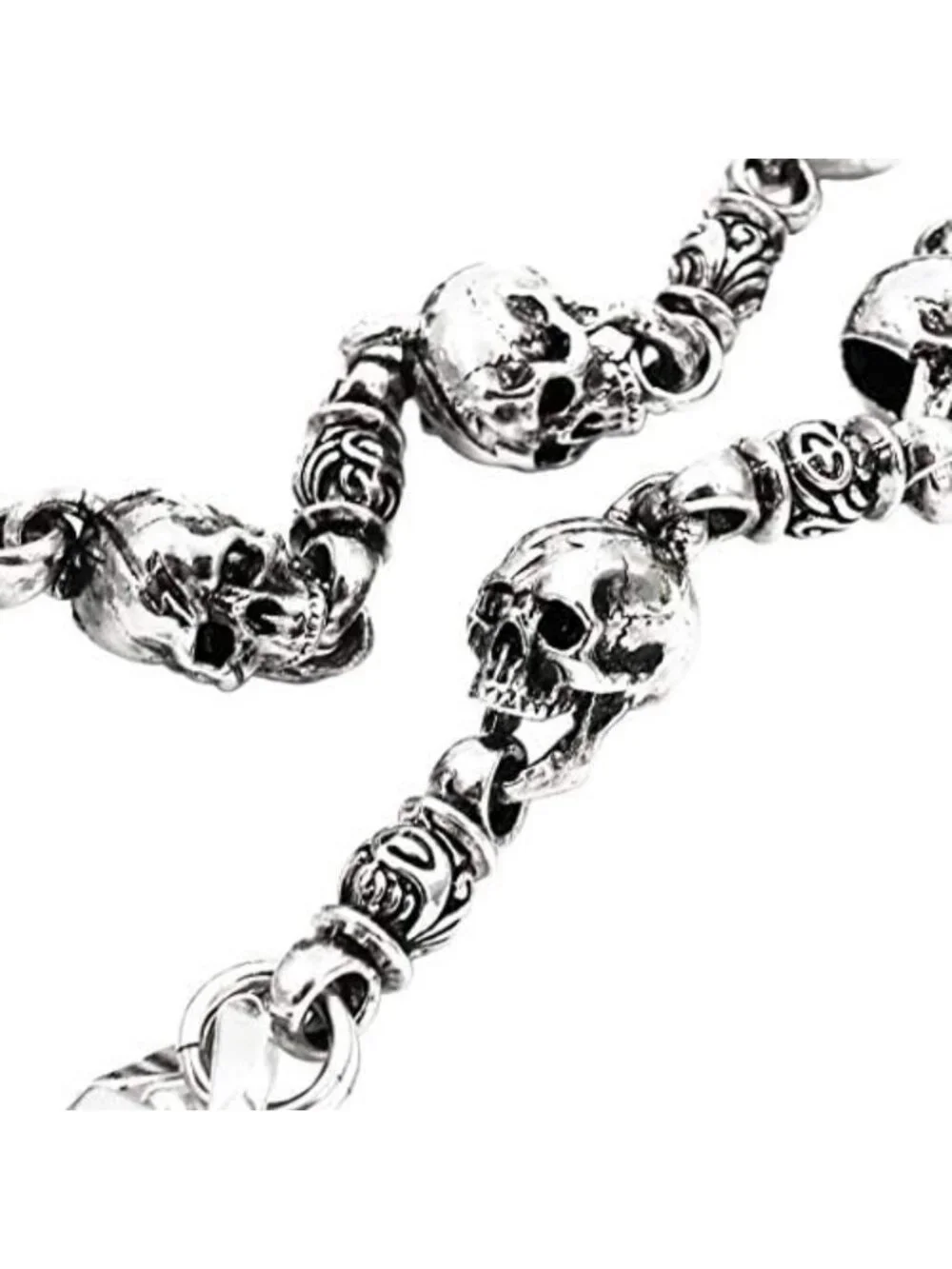 Heavy Metal Skull Wallet Chain | Ethnic Biker Punk Keychain | Silver Jean